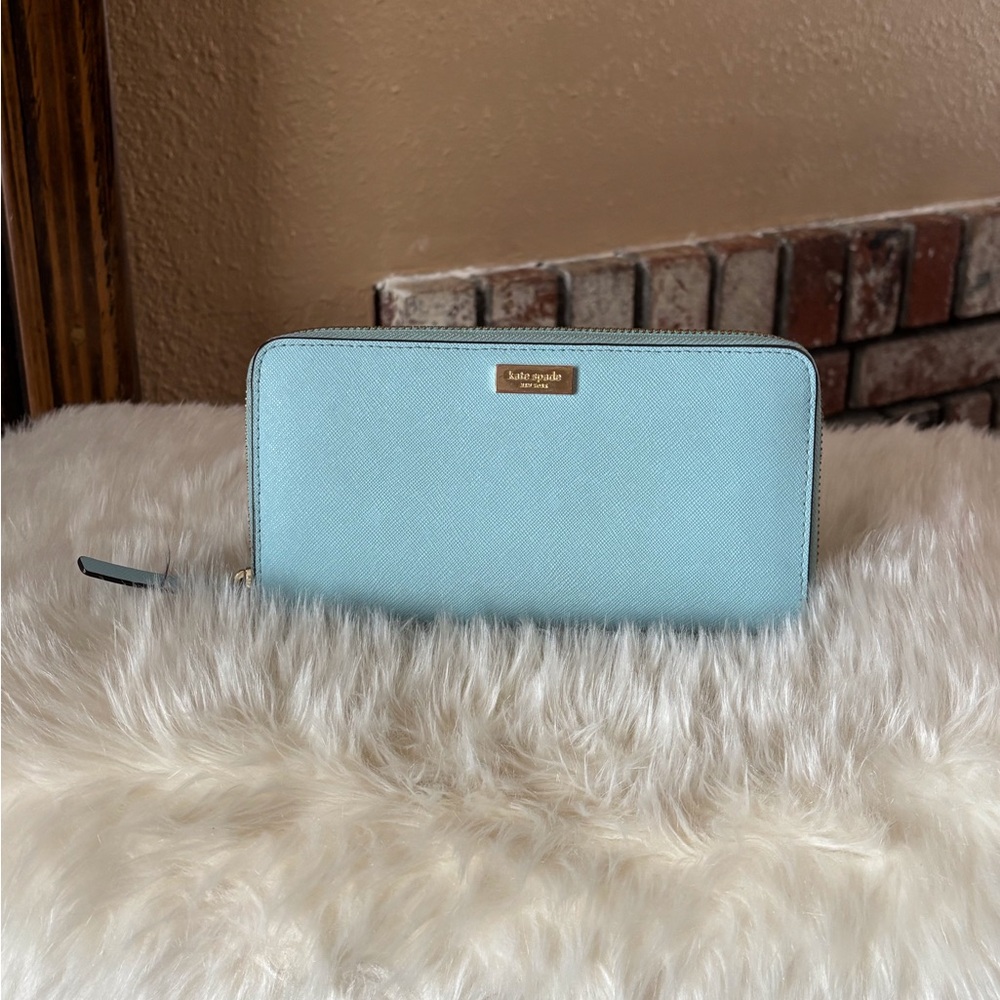 Kate Spade Light Blue Zip-Around Wallet